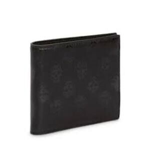 Alexander McQueen NWT Leather Biker Skull Bi-Fold Wallet in Black